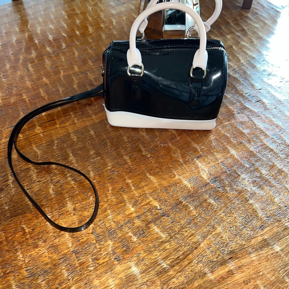Popatu Mini Jelly Handbag Goth Black White Shoulder Strap